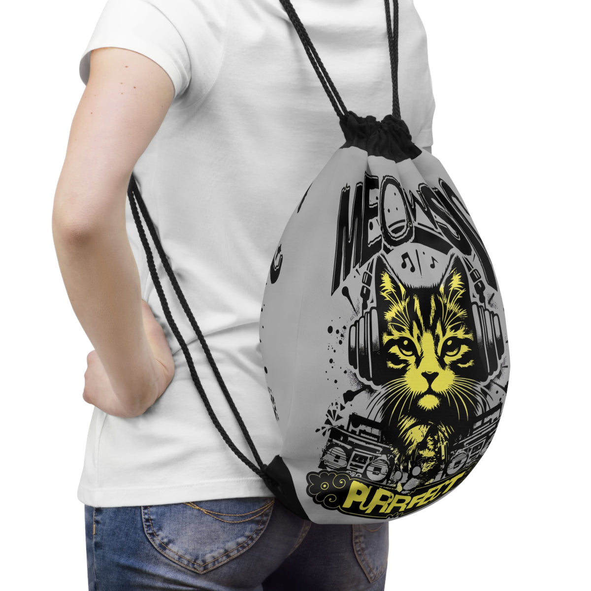 Meowsic Purrfect Cat Drawstring Bag