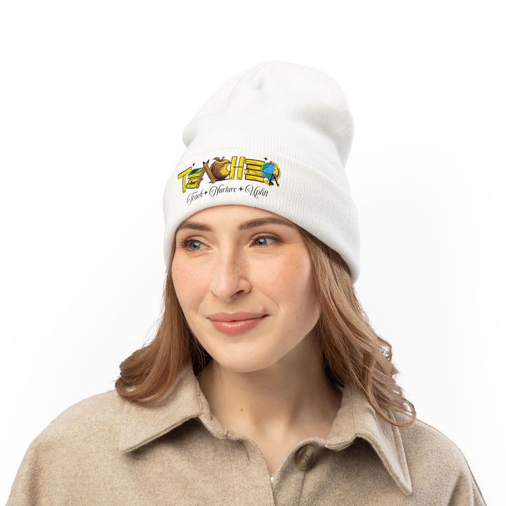 Teacher Embroidered Knit Beanie
