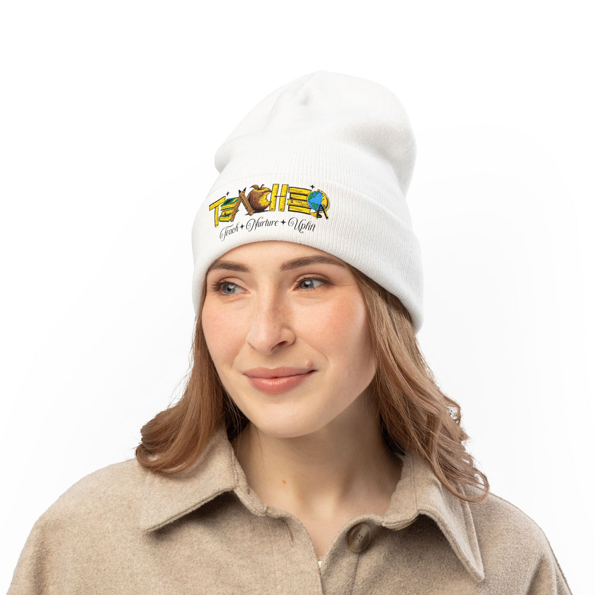 Teacher Embroidered Knit Beanie