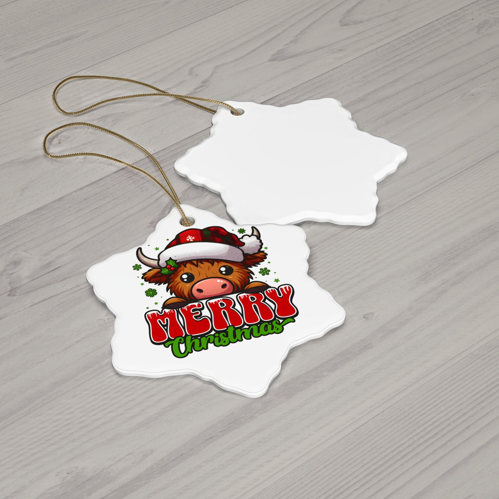 Christmas Cow Ceramic Ornament