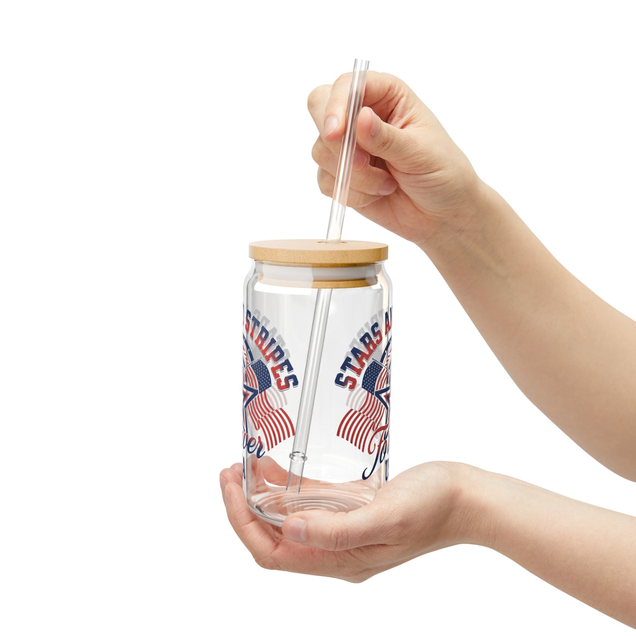 Stars and Stripes Sipper Glass w/Straw (16oz.)