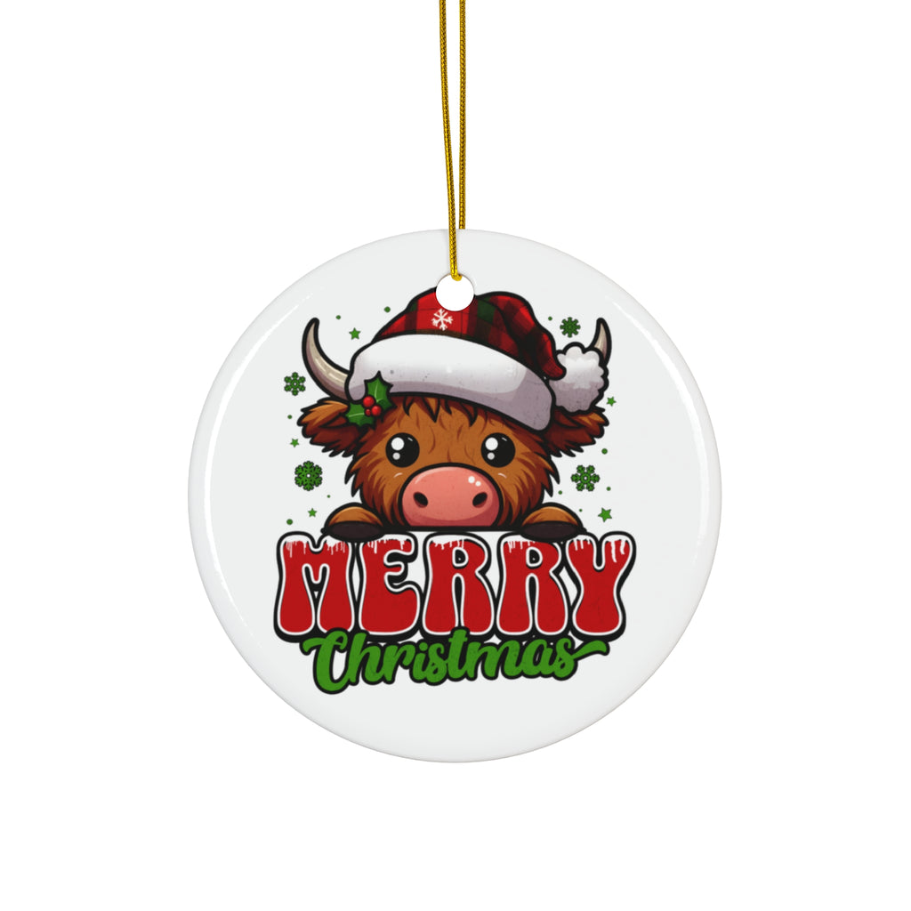 Christmas Cow Ceramic Ornament
