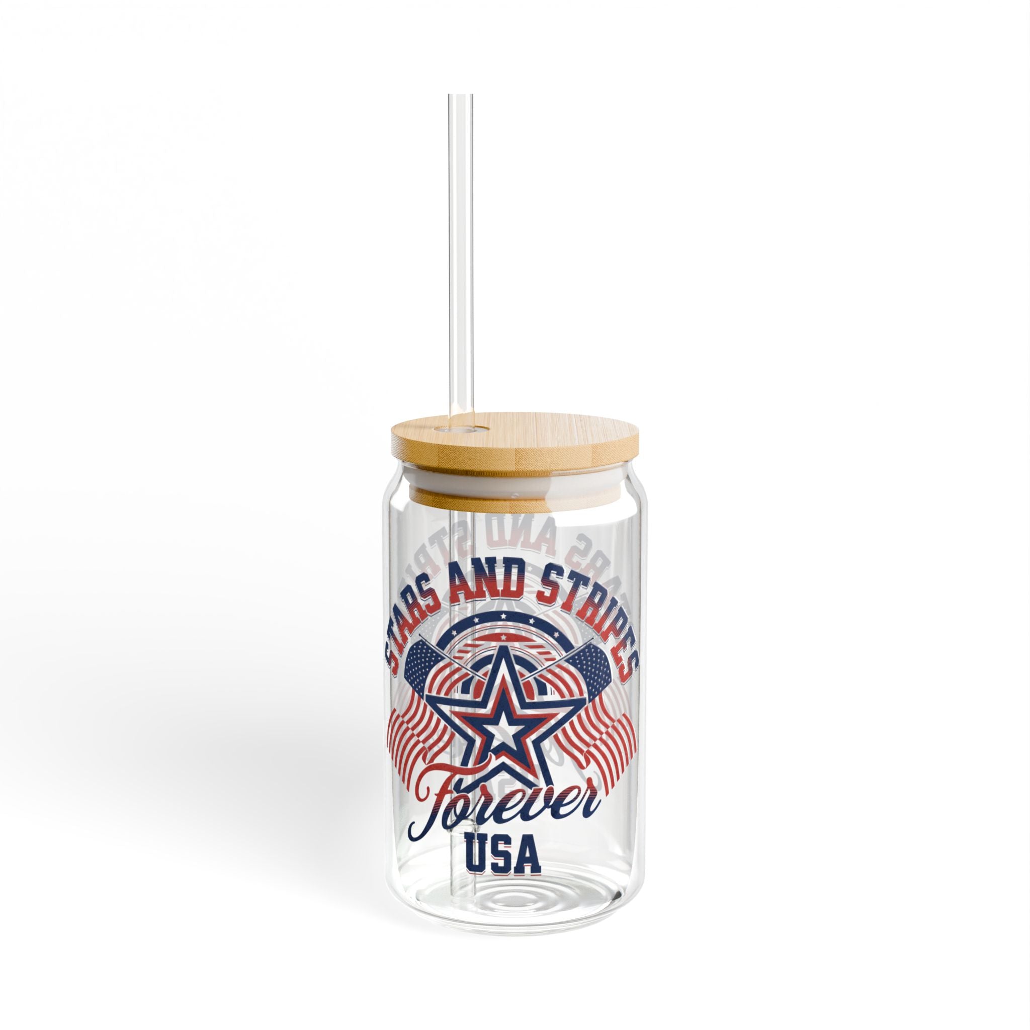 Stars and Stripes Sipper Glass w/Straw (16oz.)