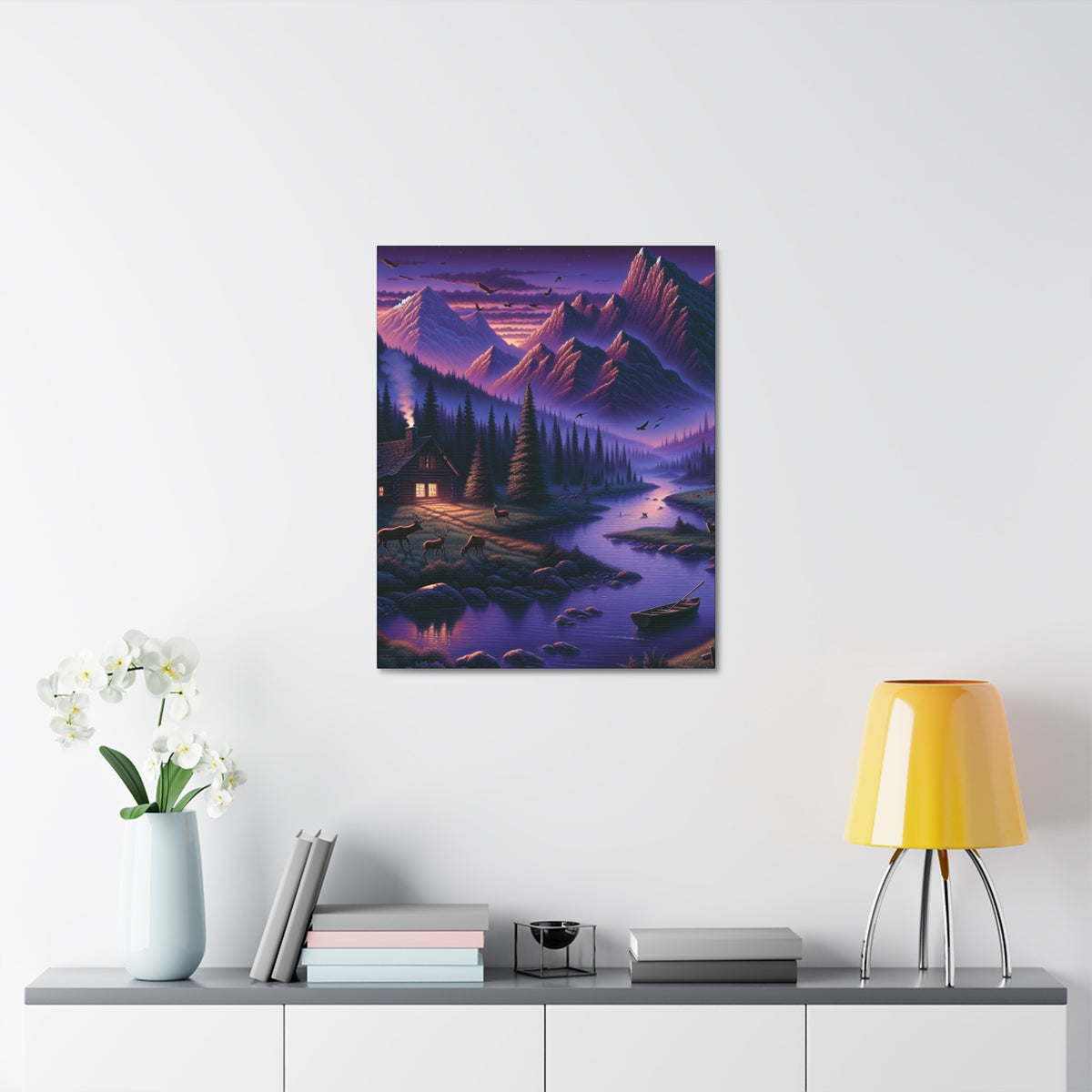Mountain Lake Cabin Canvas