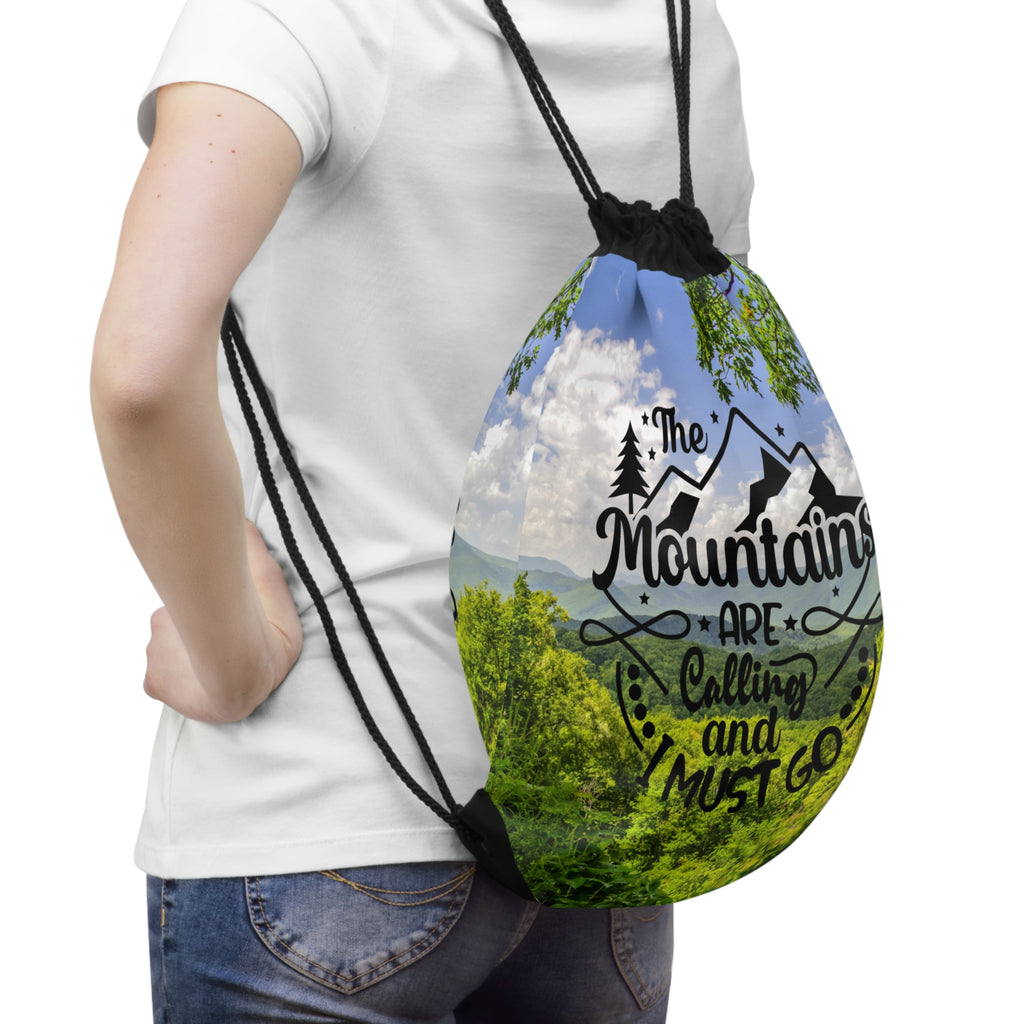 Mountains Are Calling Drawstring Bag