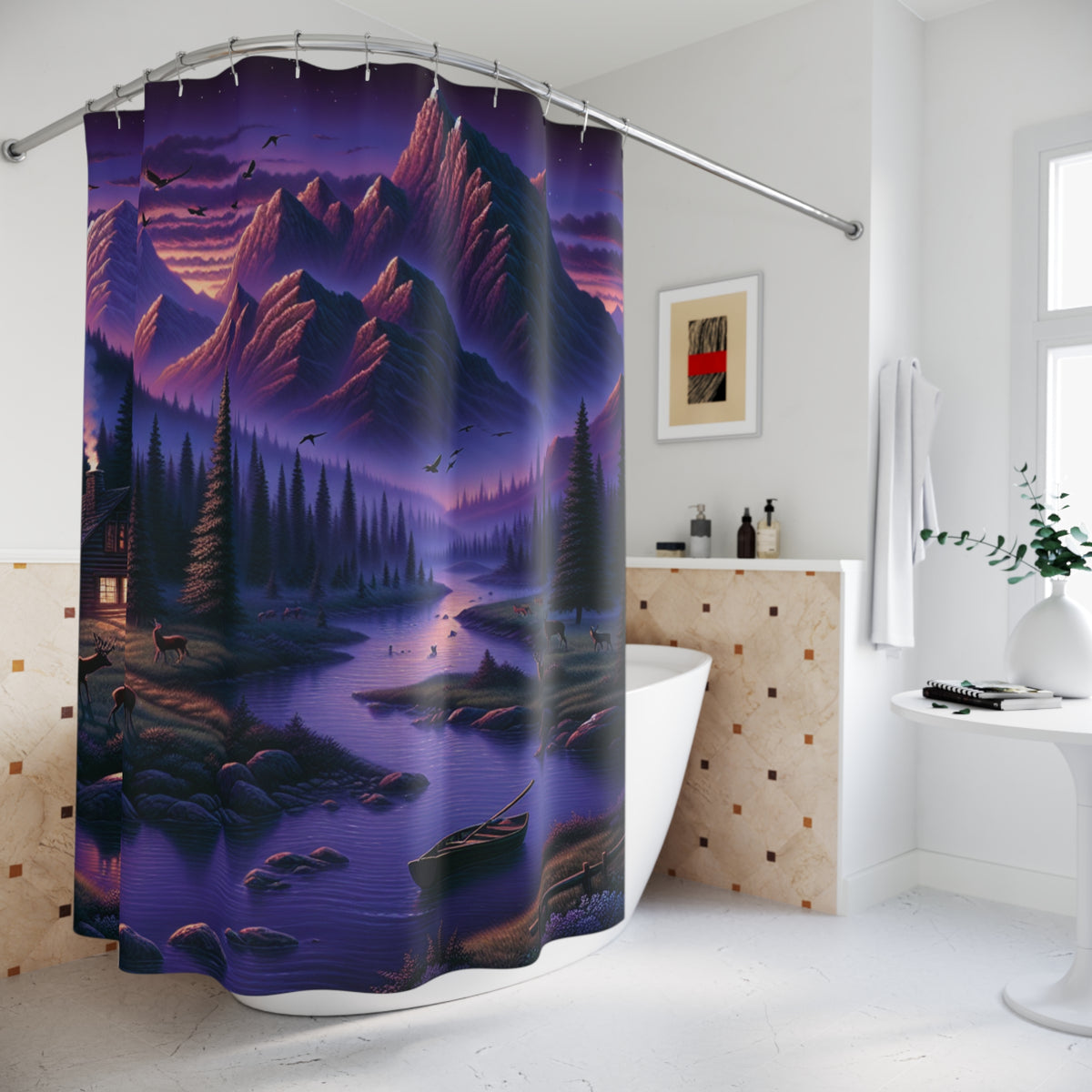 Mountain Lake Cabin Shower Curtain