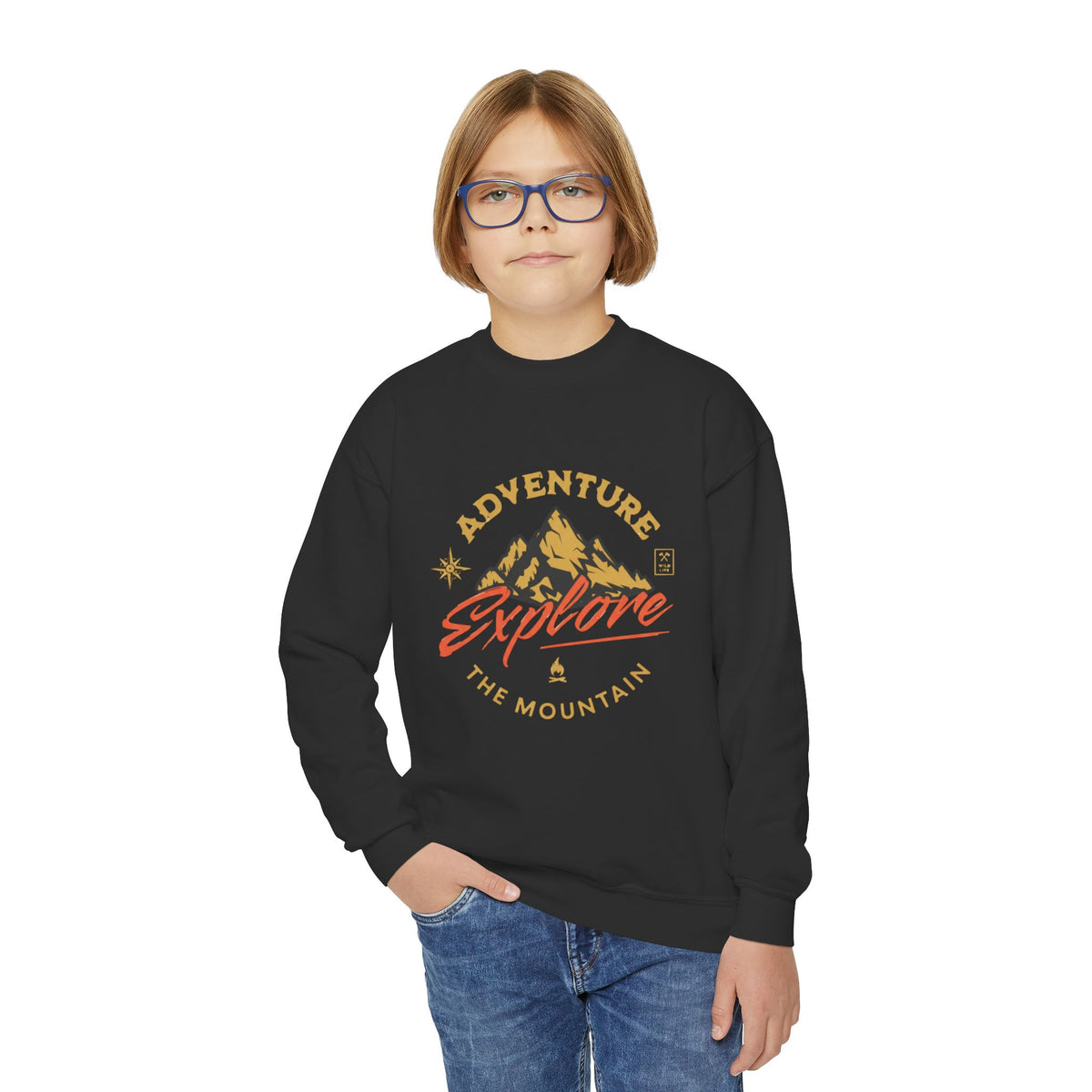 Adventure Explore Mountain Youth Crewneck
