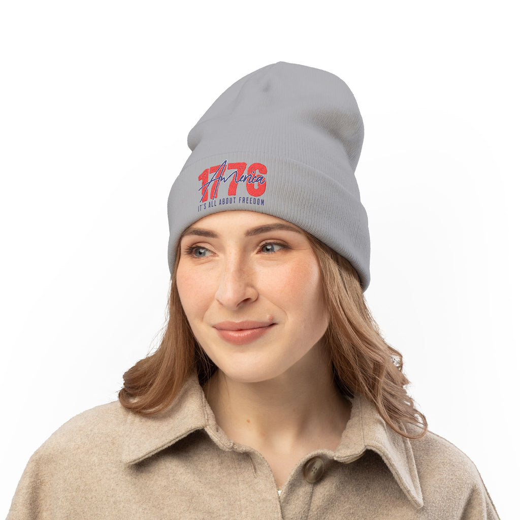Embroidered '1776 America' Knit Beanie