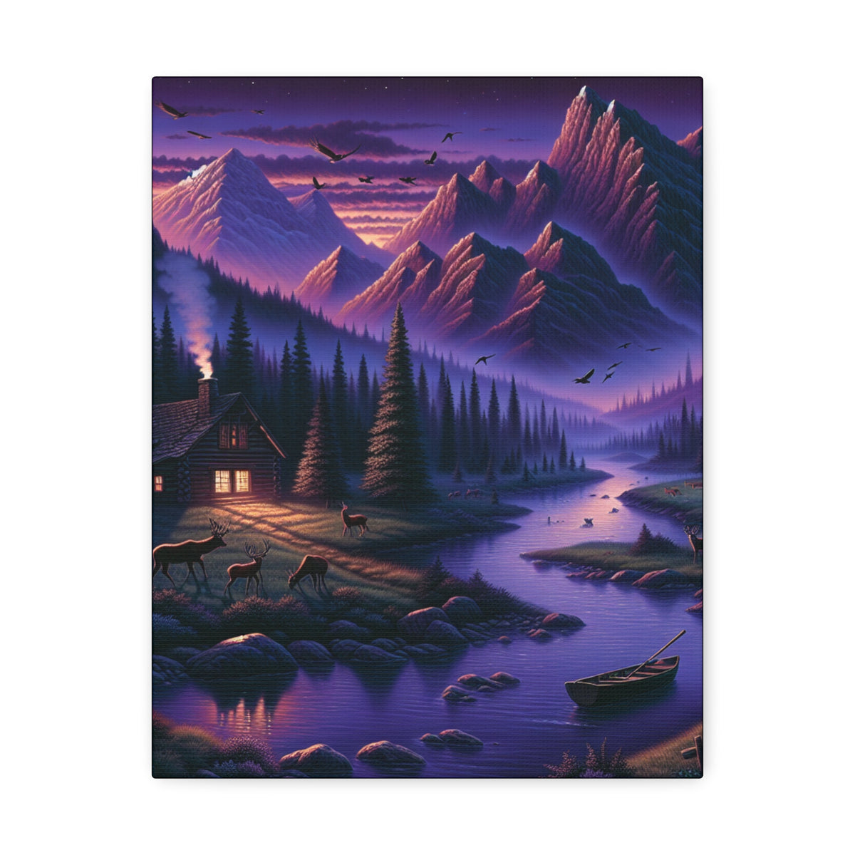 Mountain Lake Cabin Canvas
