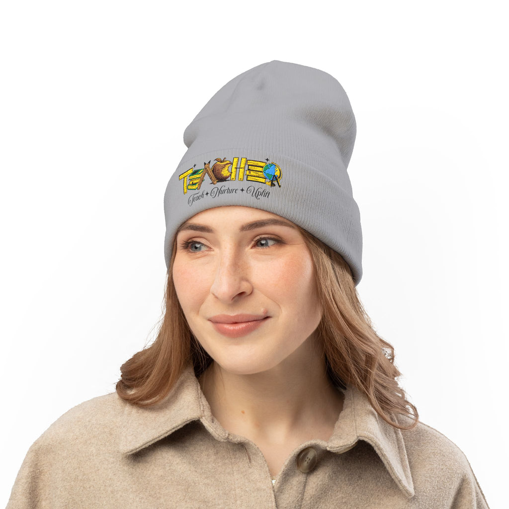 Teacher Embroidered Knit Beanie