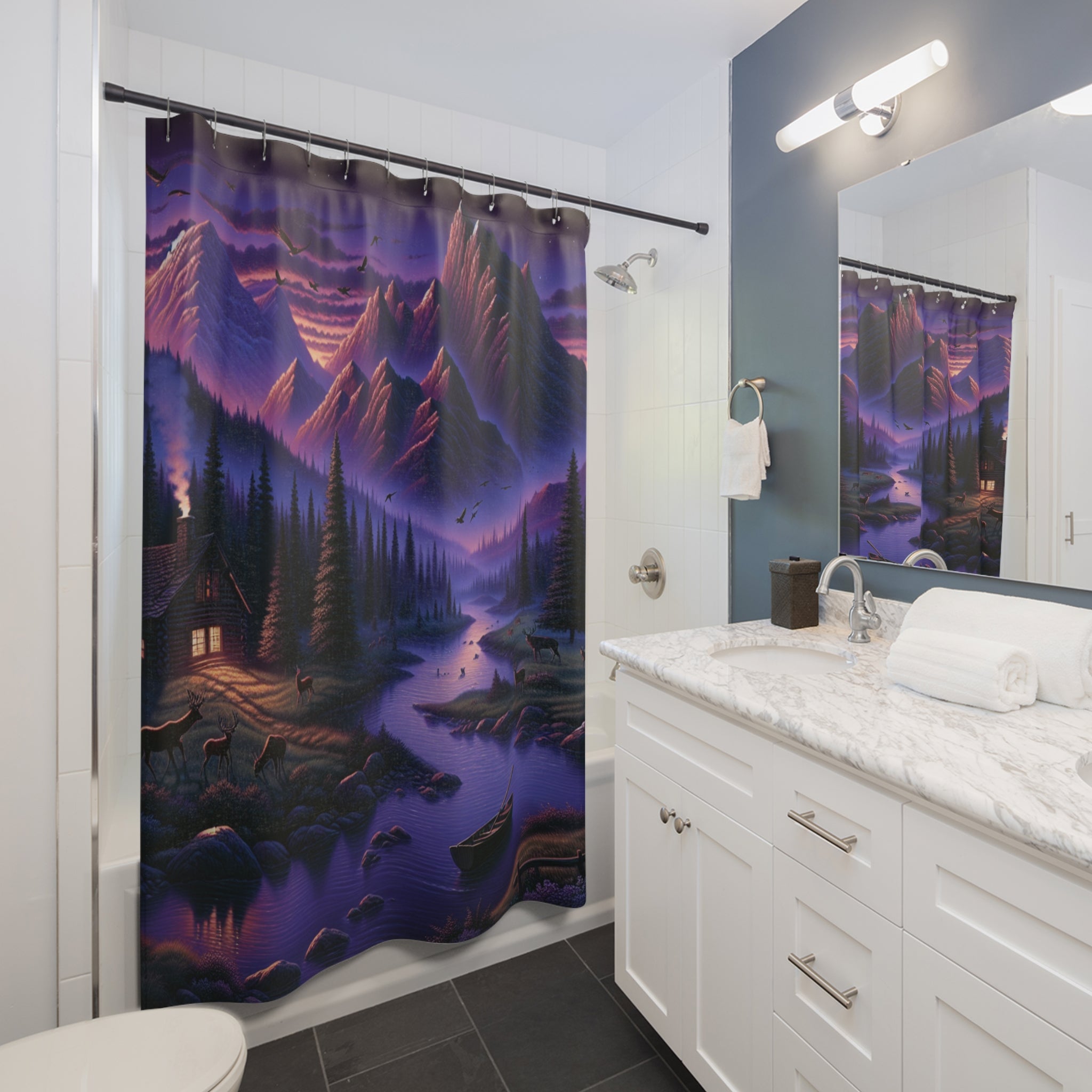 Mountain Lake Cabin Shower Curtain