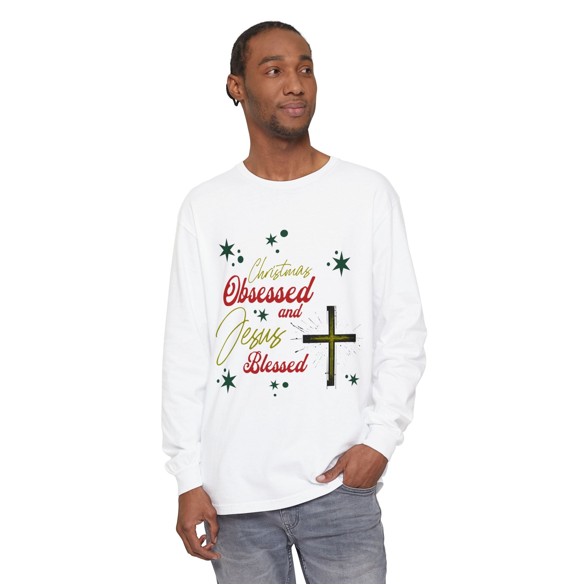 Christmas Obsessed and Jesus Blessed LS T-Shirt