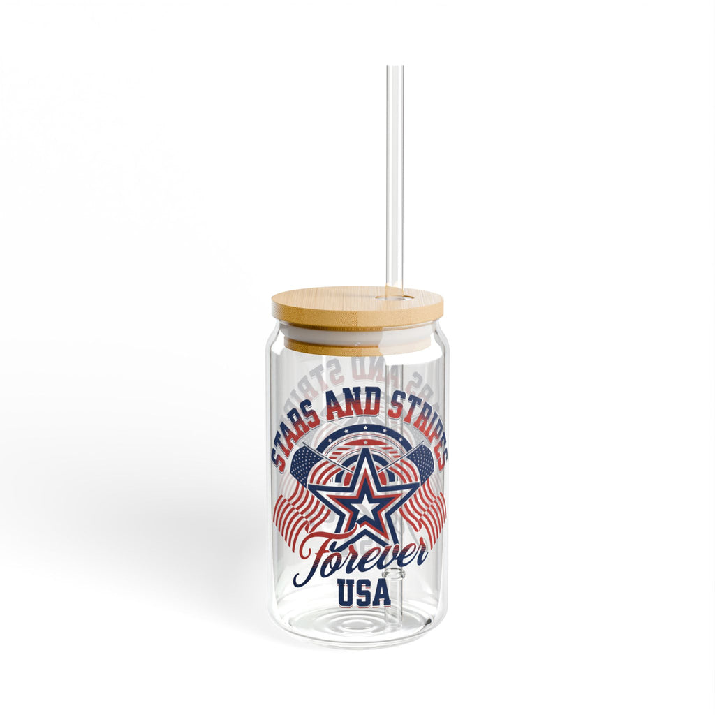 Stars and Stripes Sipper Glass w/Straw (16oz.)