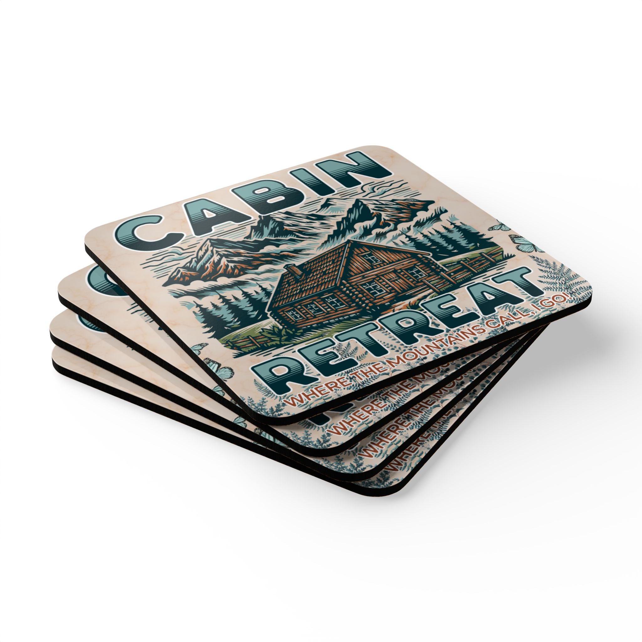 Cabin Retreat Cork Coaster Set (4-Pack)