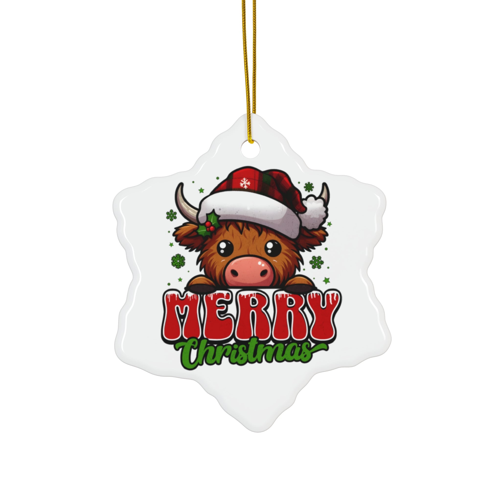 Christmas Cow Ceramic Ornament