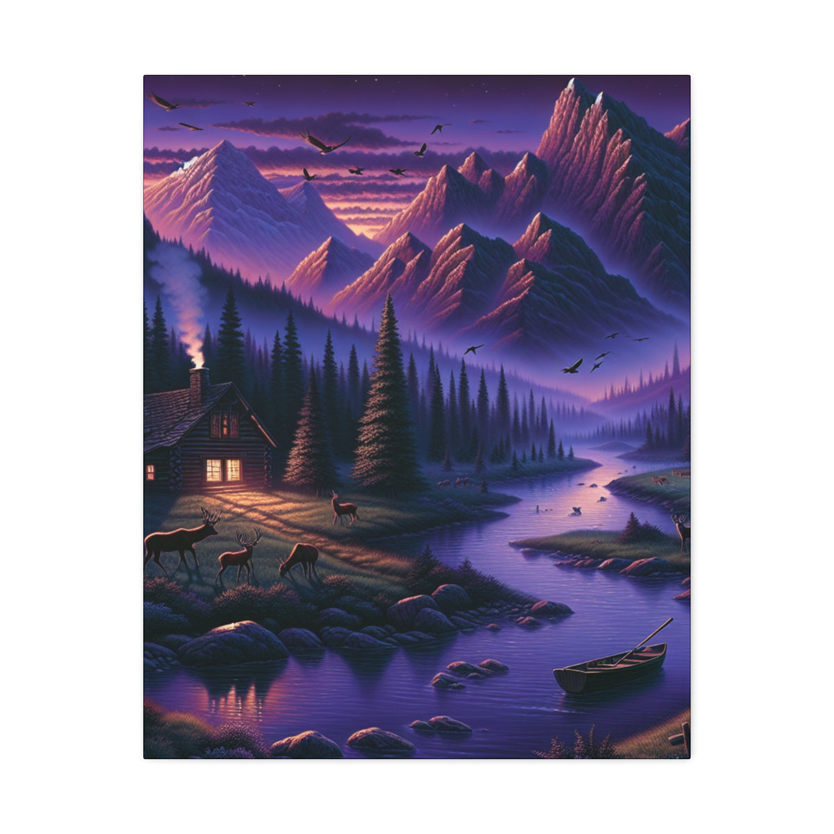 Mountain Lake Cabin Canvas