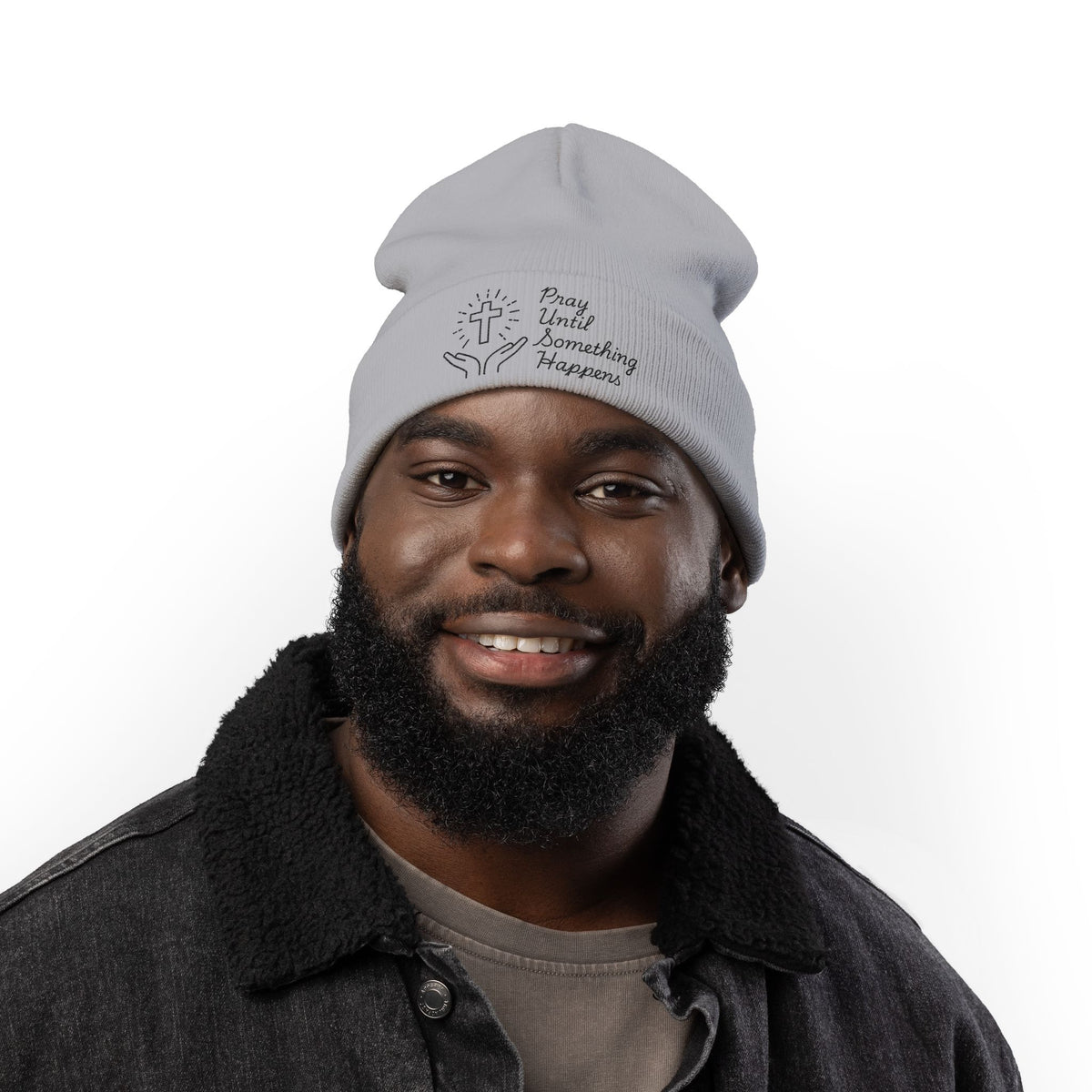 'Pray Until Something Happens' Embroidered Knit Beanie