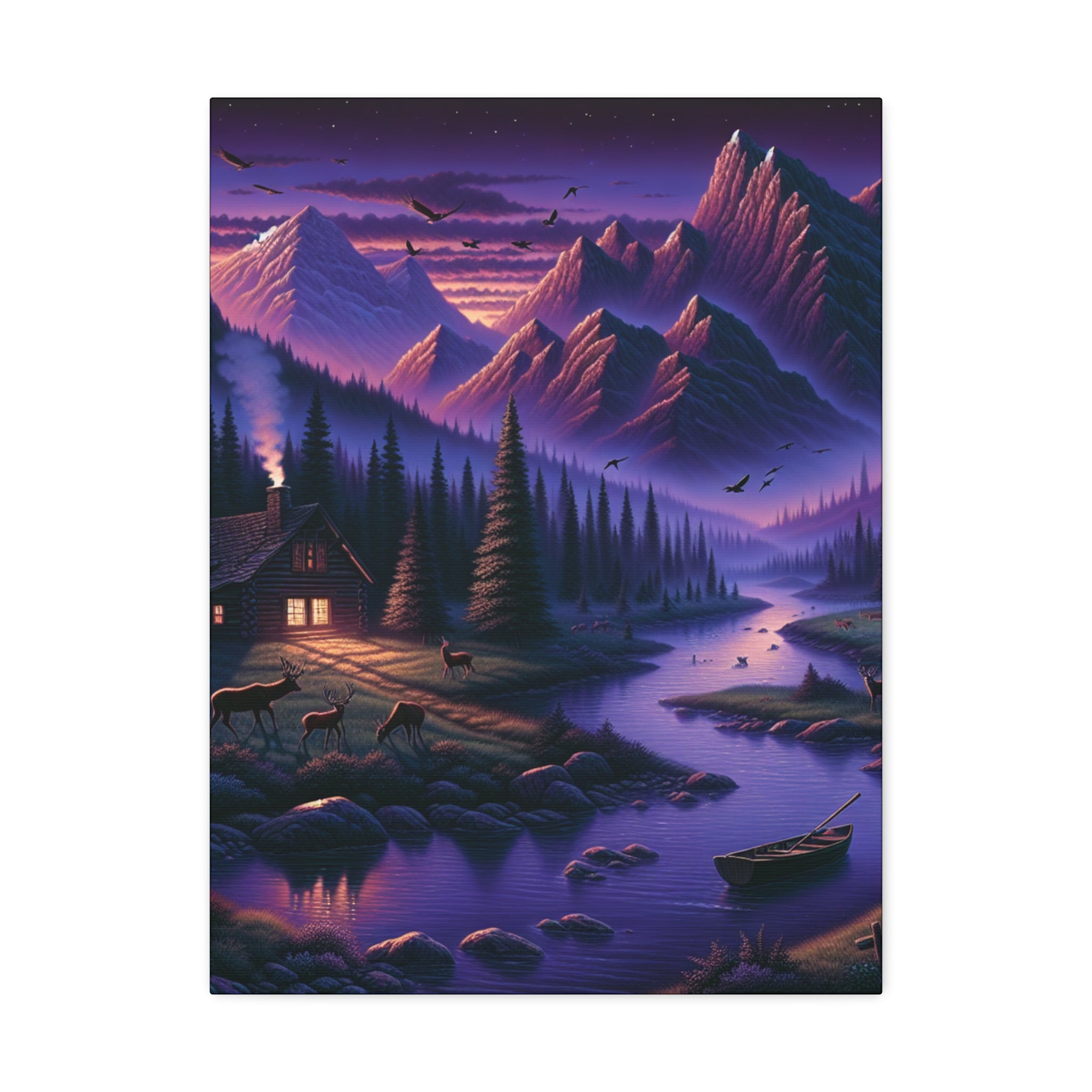 Mountain Lake Cabin Canvas