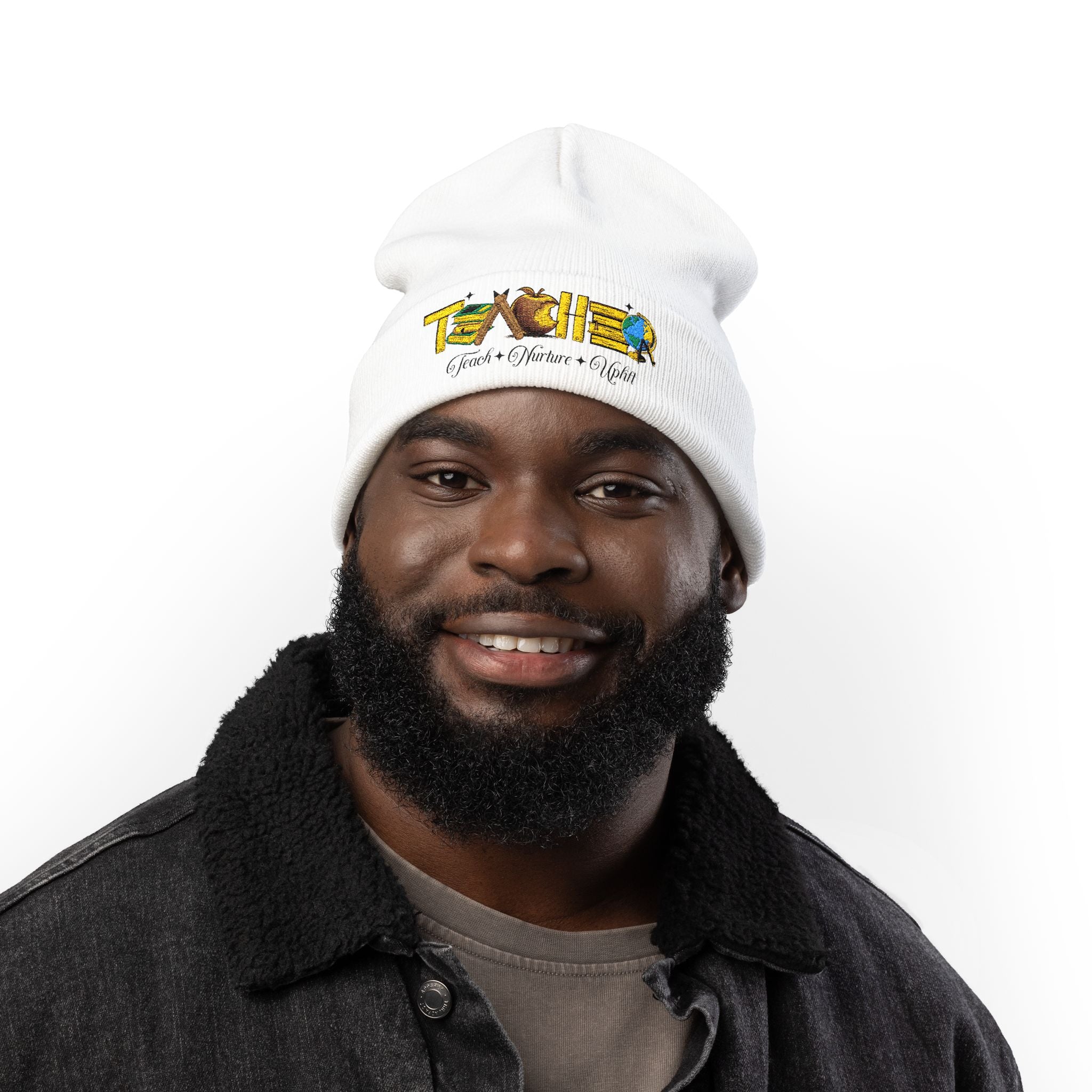 Teacher Embroidered Knit Beanie