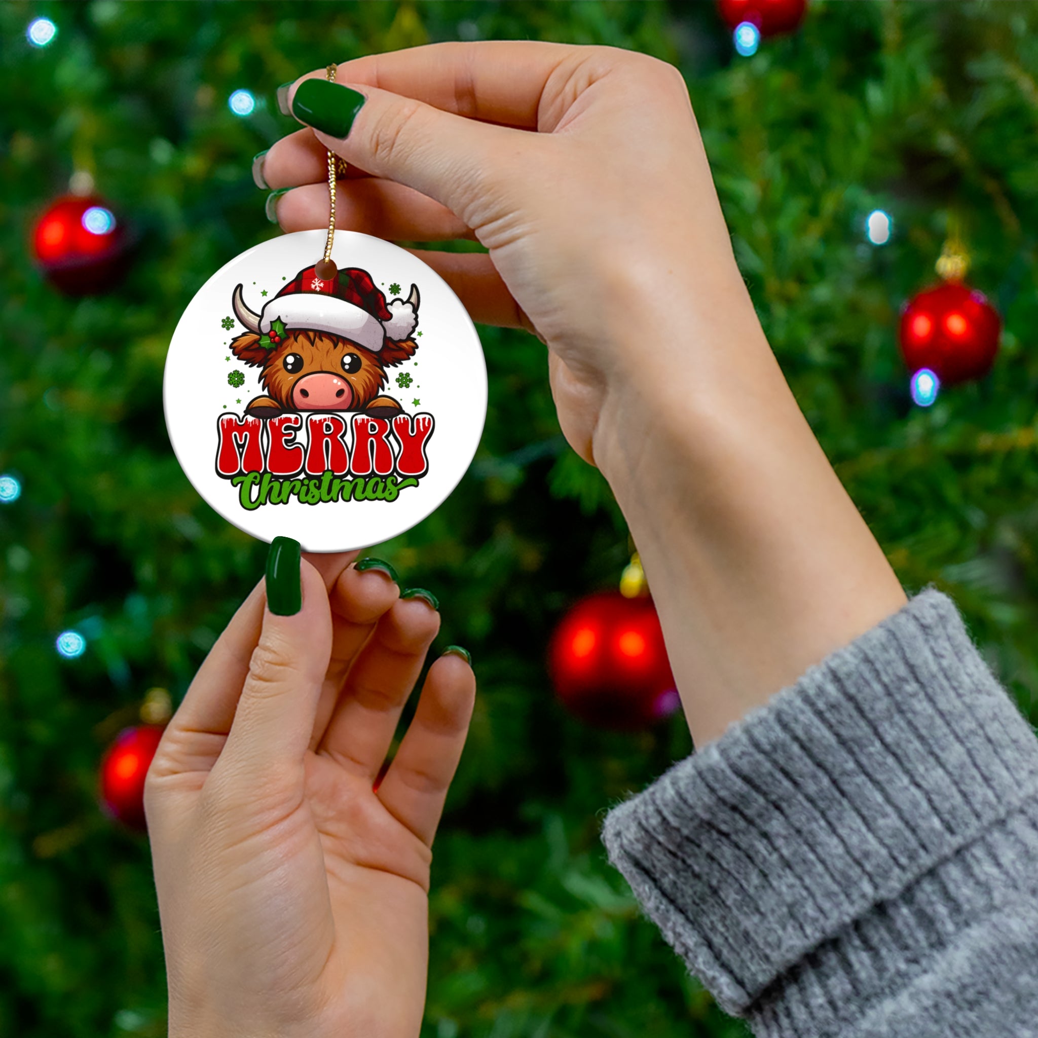 Christmas Cow Ceramic Ornament