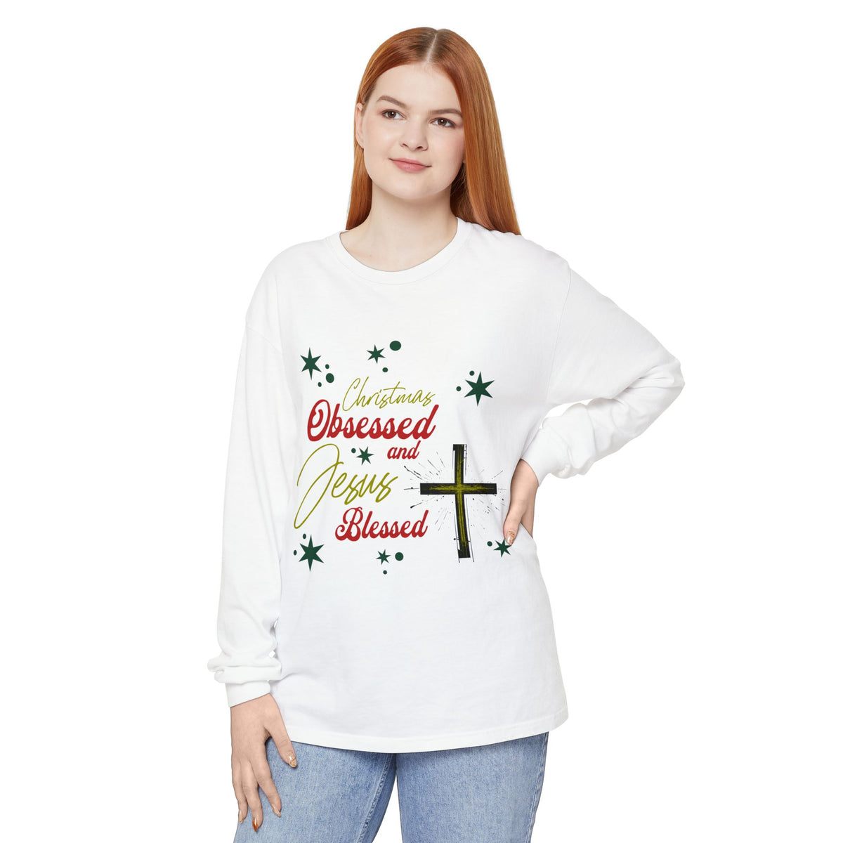 Christmas Obsessed and Jesus Blessed LS T-Shirt
