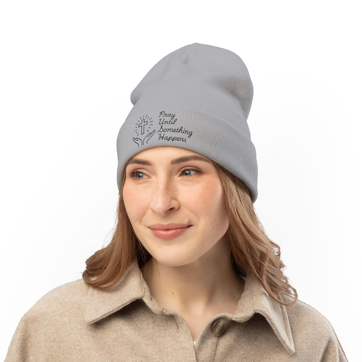 'Pray Until Something Happens' Embroidered Knit Beanie