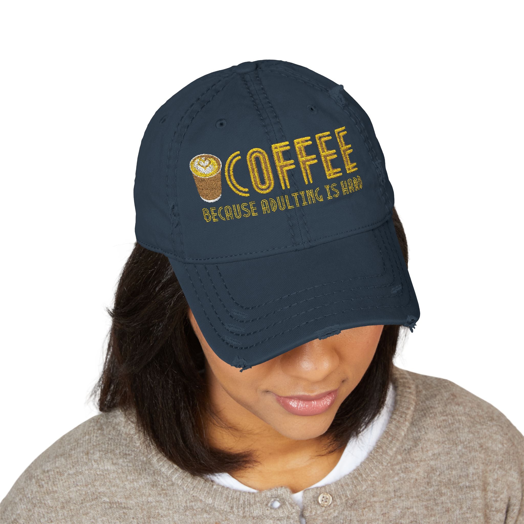 Coffee Distressed Embroidered Hat