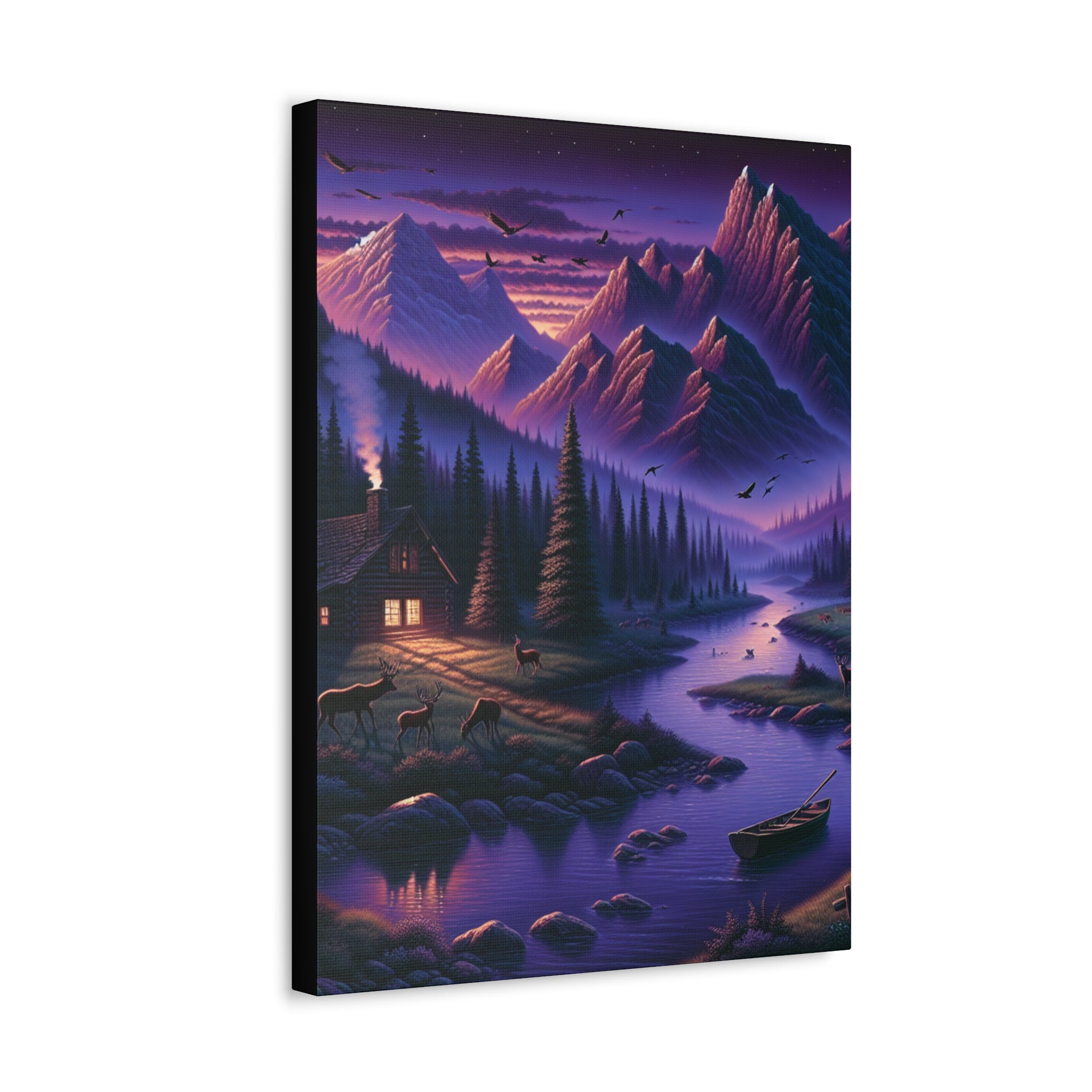 Mountain Lake Cabin Canvas