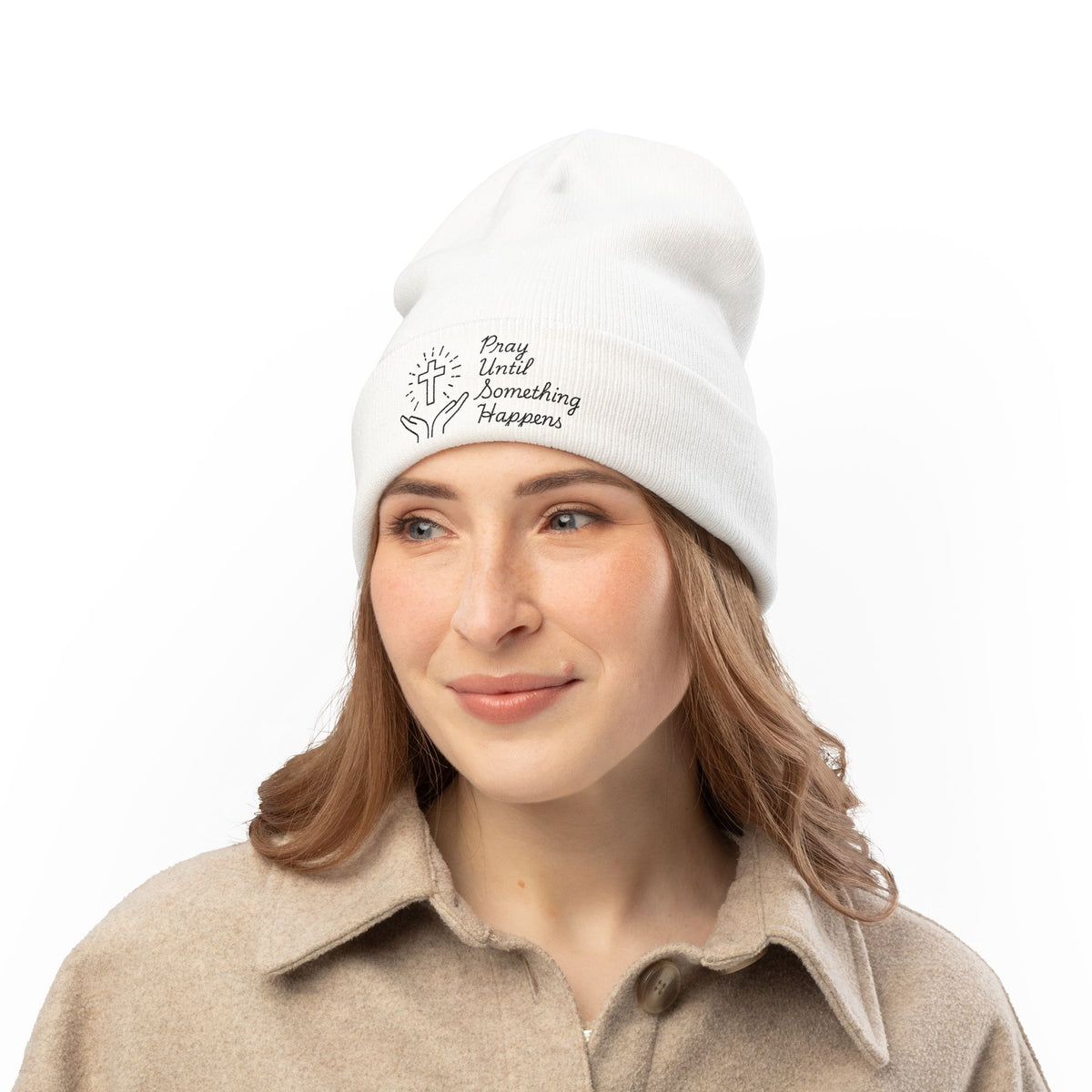 'Pray Until Something Happens' Embroidered Knit Beanie