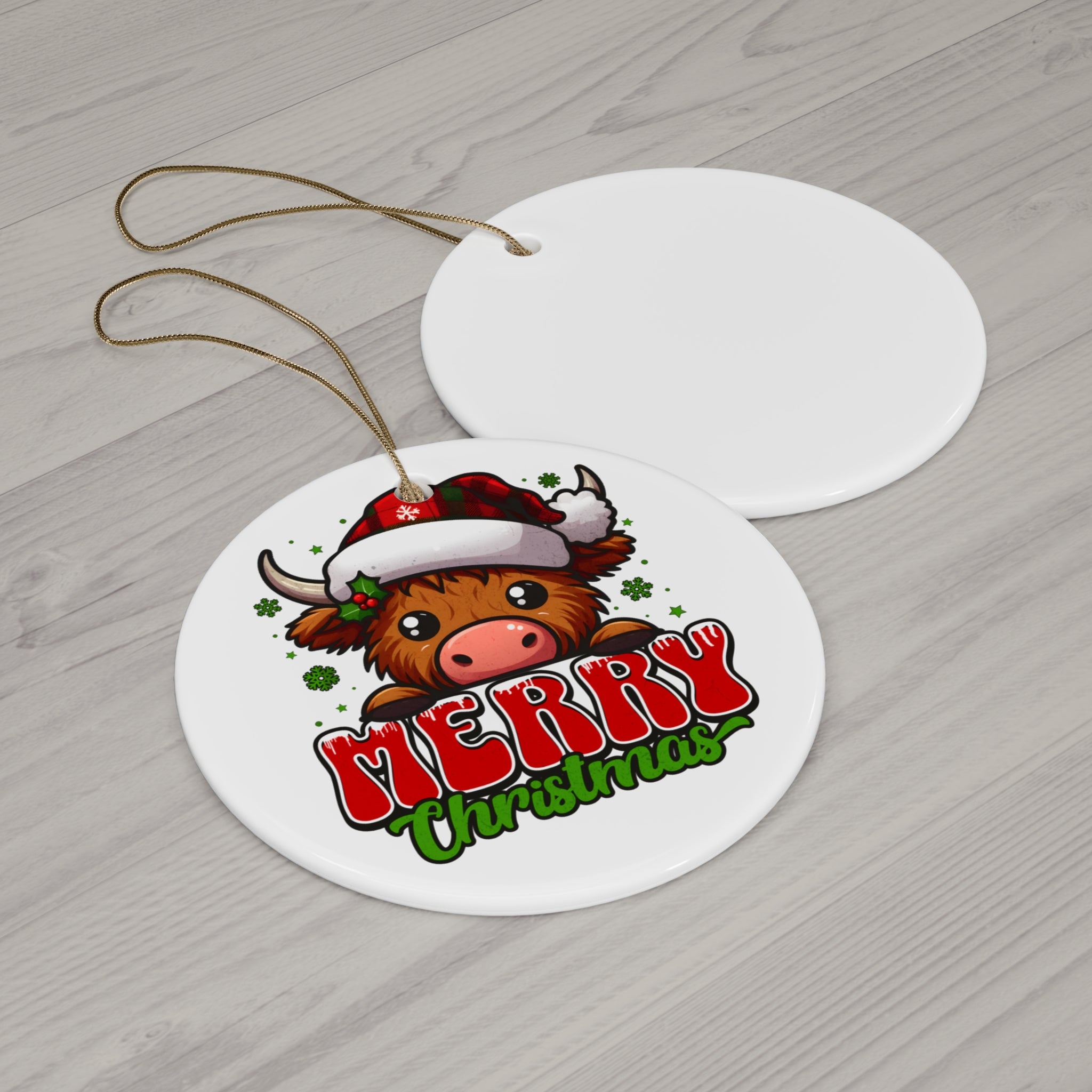 Christmas Cow Ceramic Ornament