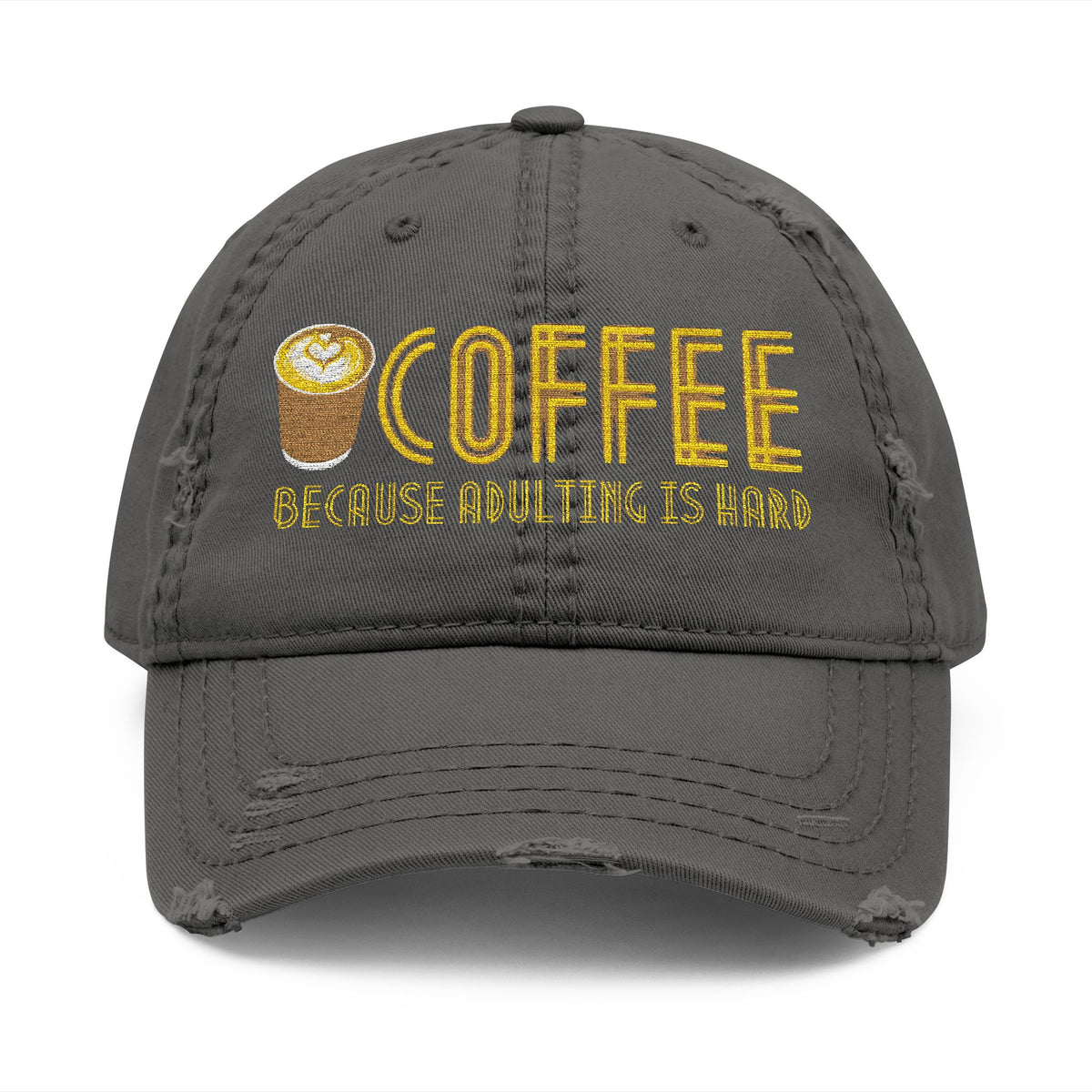 Coffee Distressed Embroidered Hat