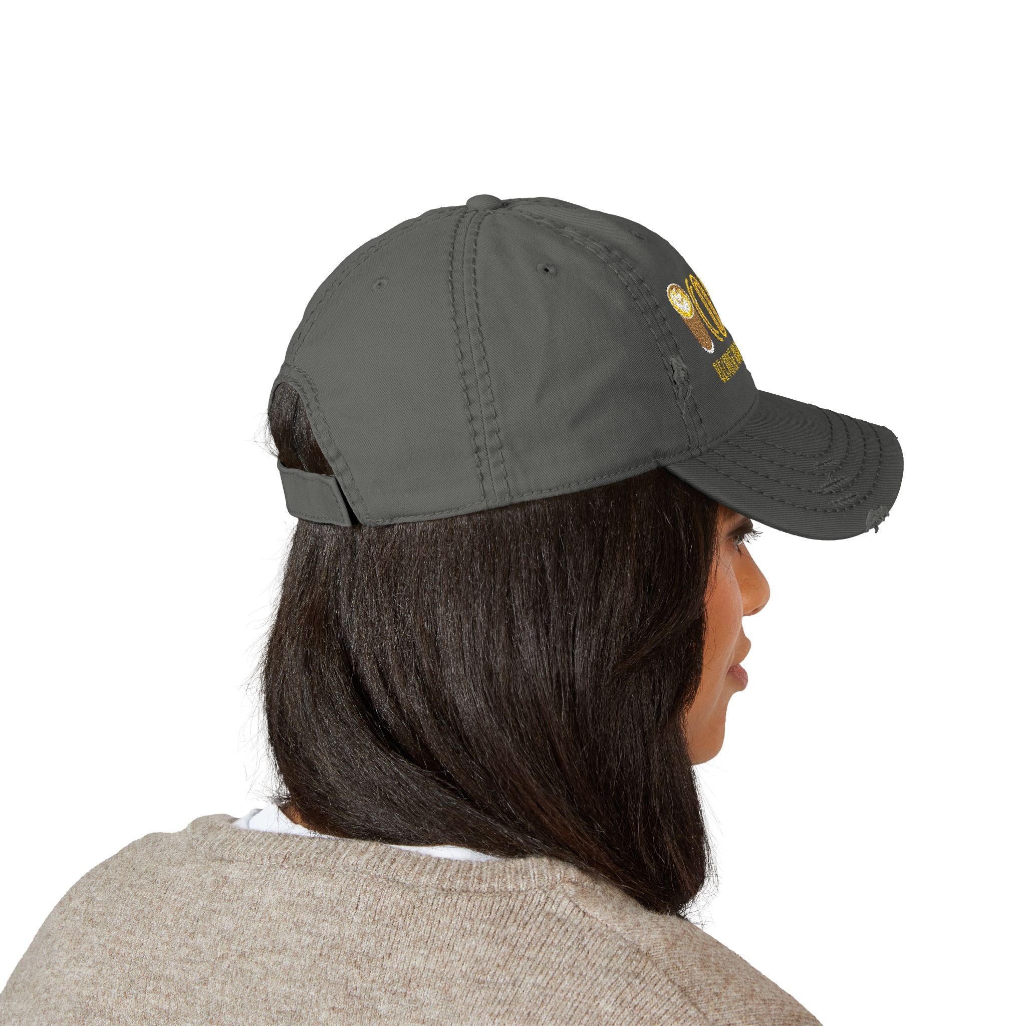 Coffee Distressed Embroidered Hat