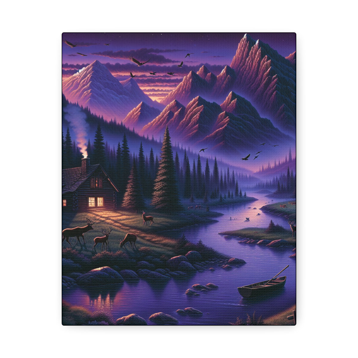 Mountain Lake Cabin Canvas