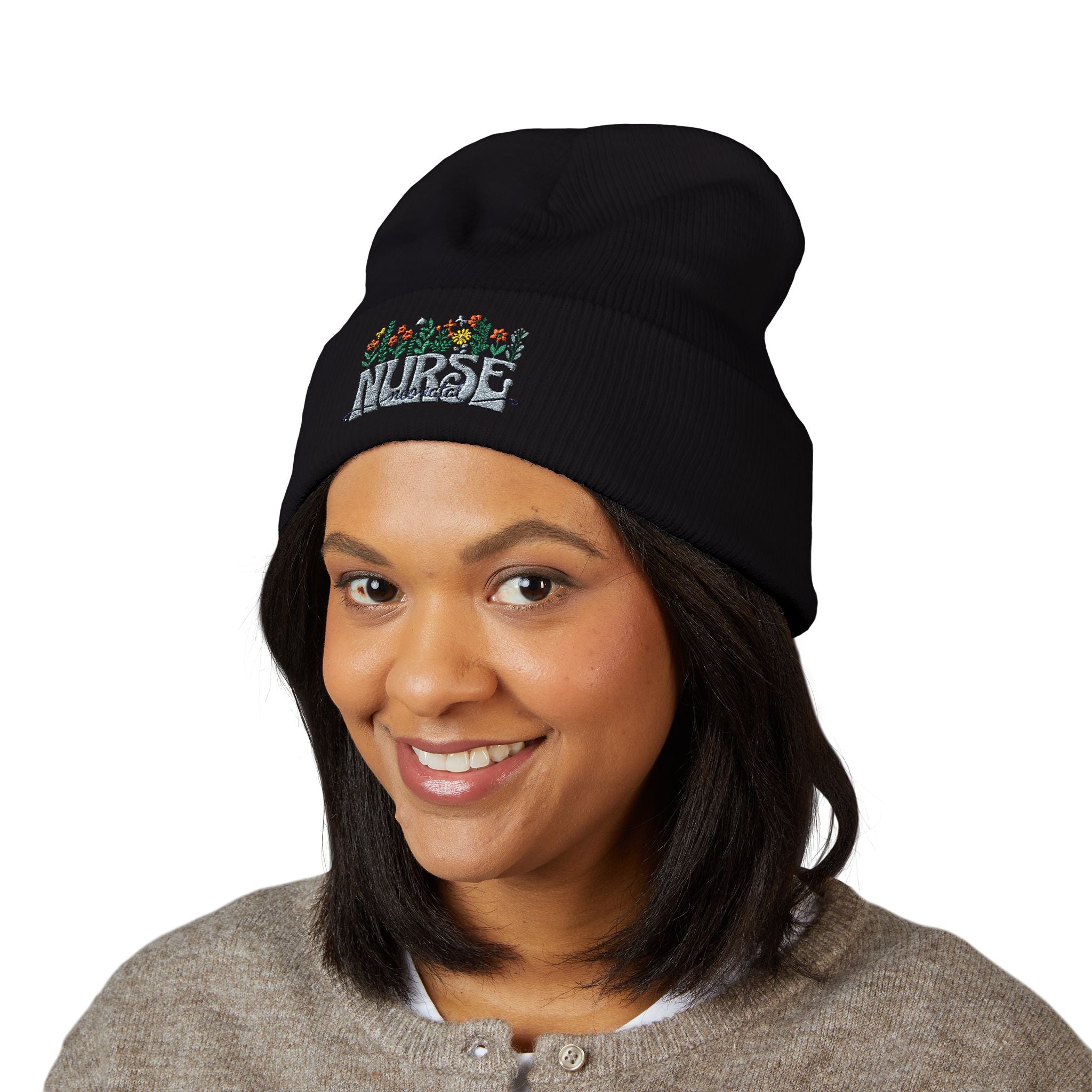 Nurse Floral Embroidered Beanie