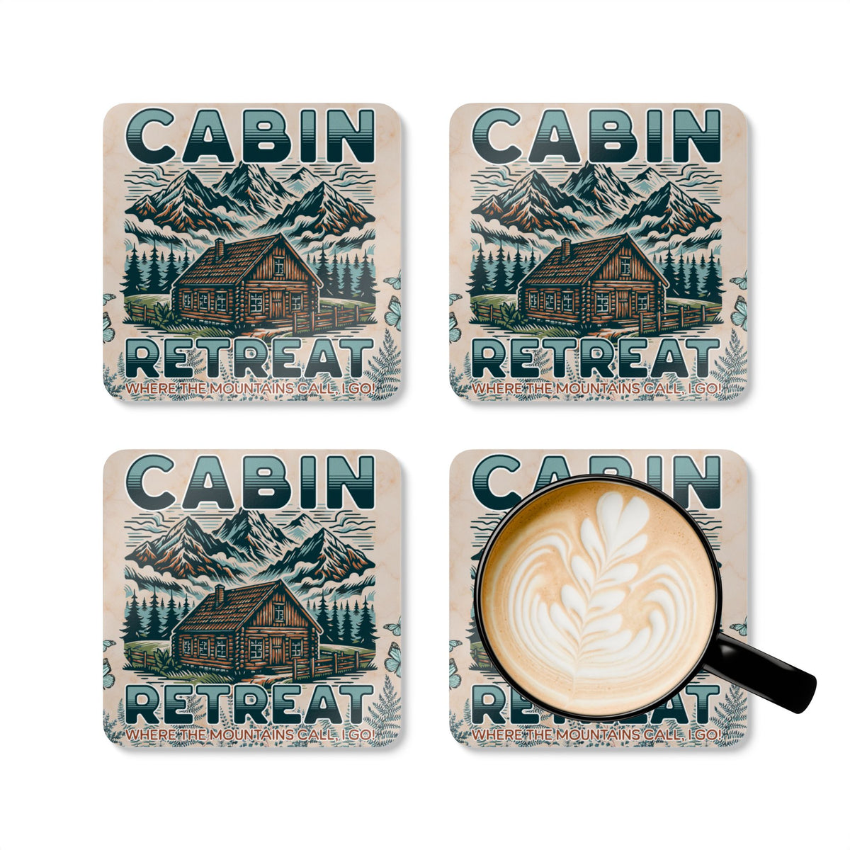 Cabin Retreat Cork Coaster Set (4-Pack)