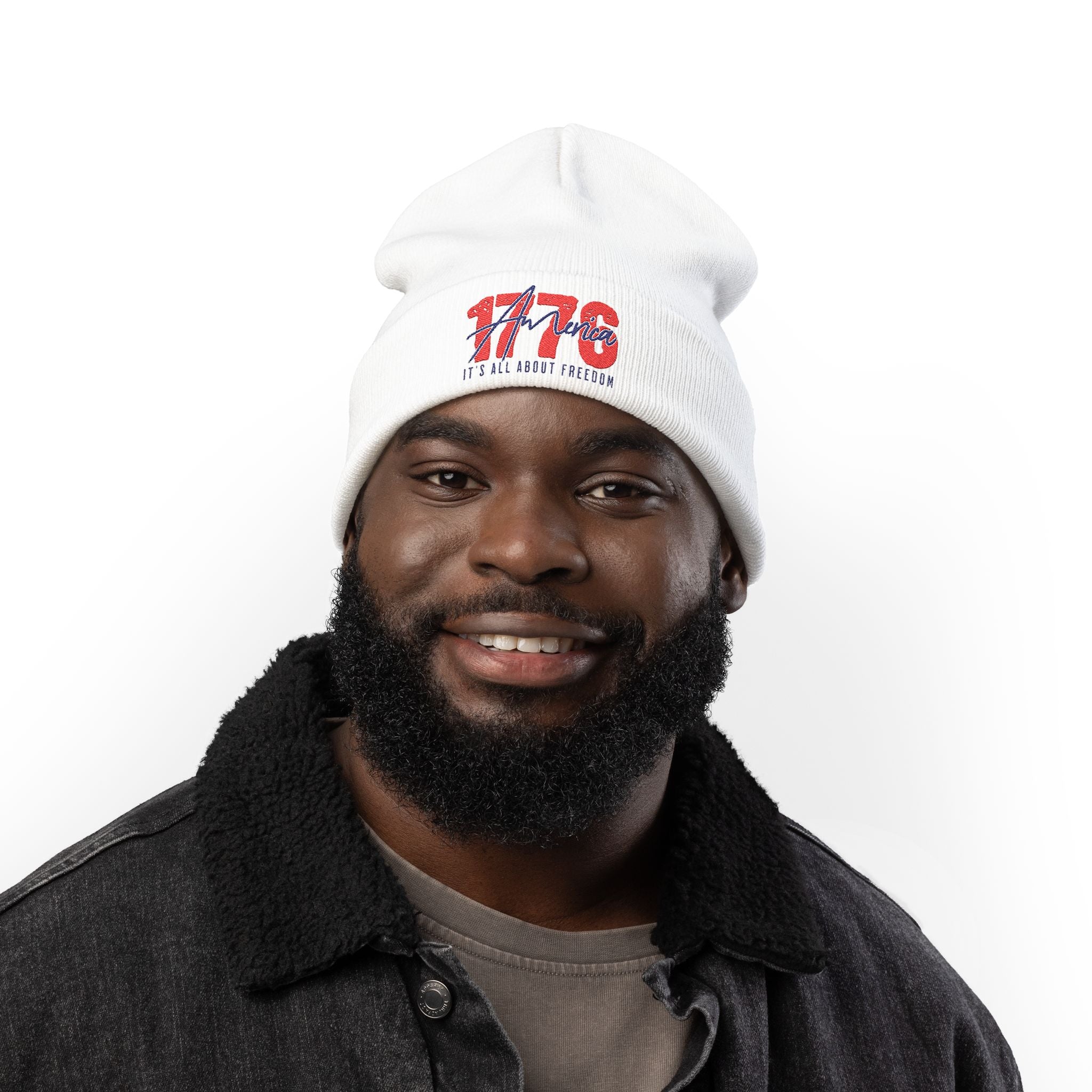 Embroidered '1776 America' Knit Beanie