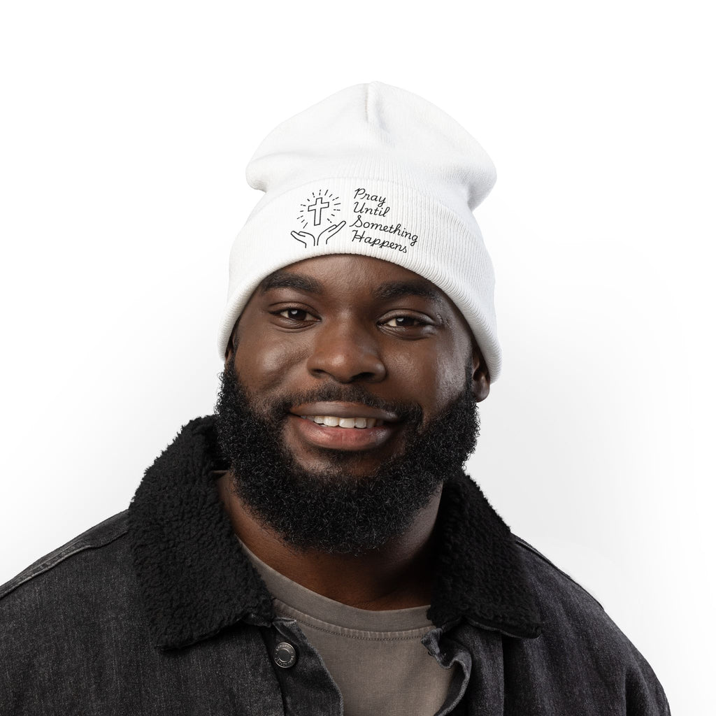 'Pray Until Something Happens' Embroidered Knit Beanie