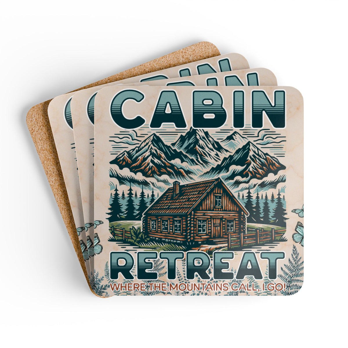 Cabin Retreat Cork Coaster Set (4-Pack)