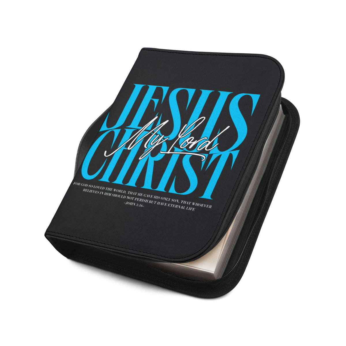 "Jesus Christ My Lord" Bible Cover (Black & Teal)