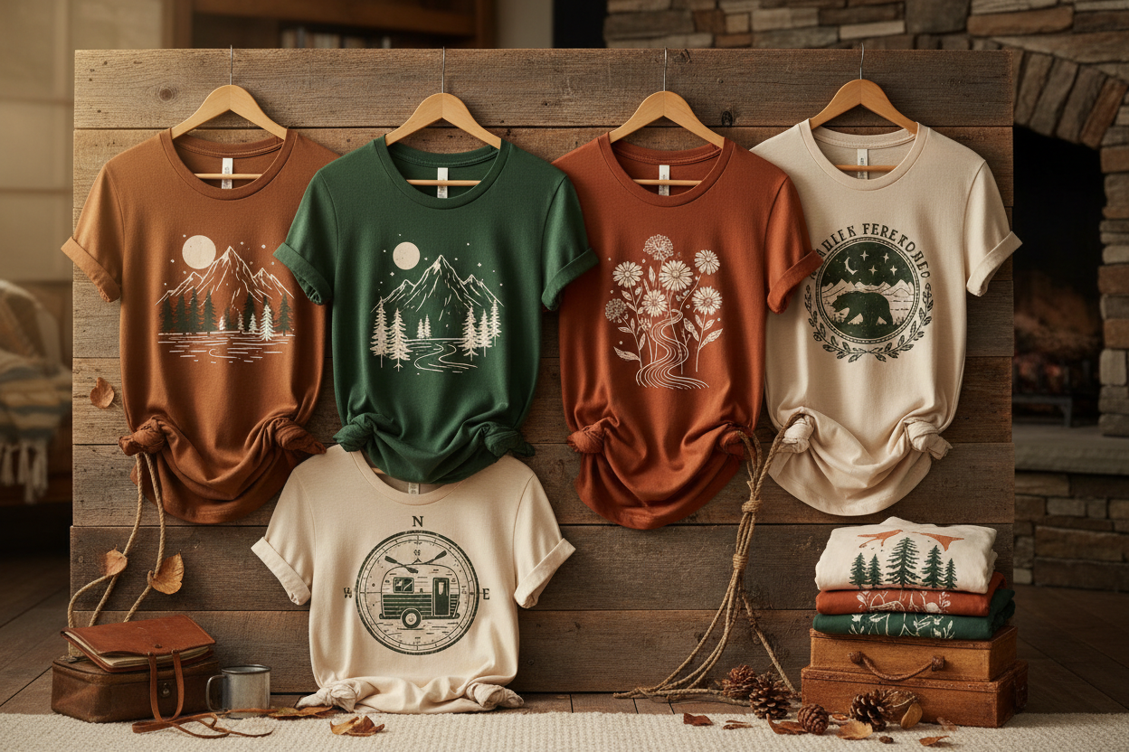 women's graphic tees in a rustic theme